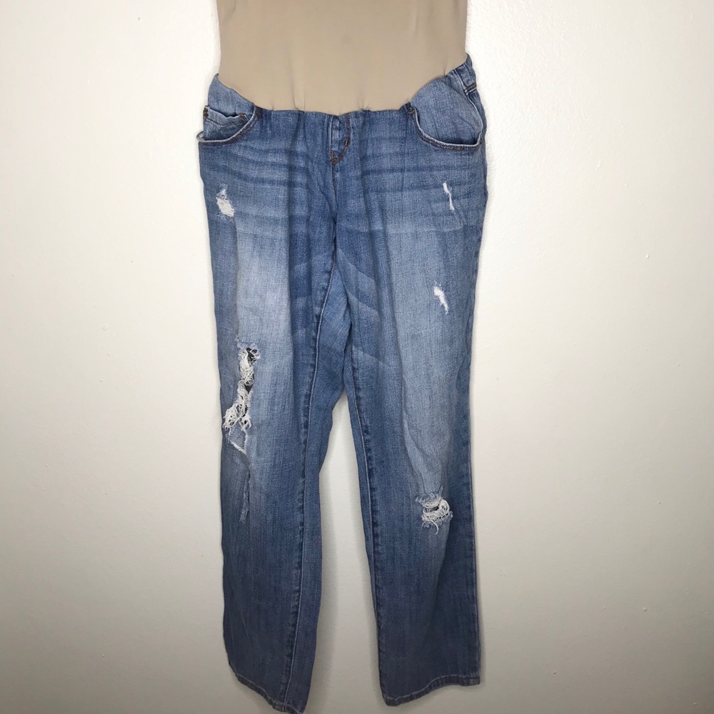 Indigo Blue Maternity Jeans Washed Ripped Large